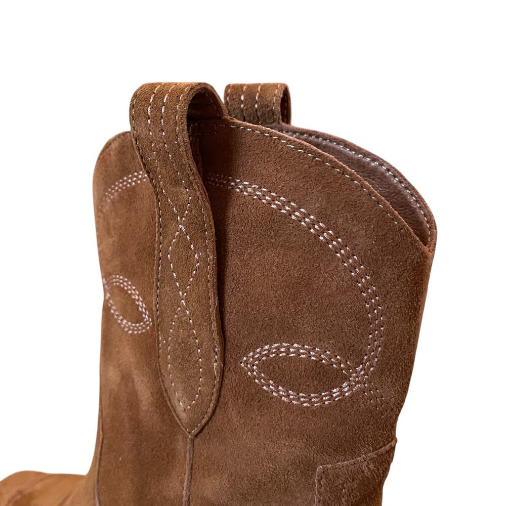 Black Suede Studio Suede Western Booties Women's US 8 Cela Snip Toe Brown NEW - Picture 13 of 16